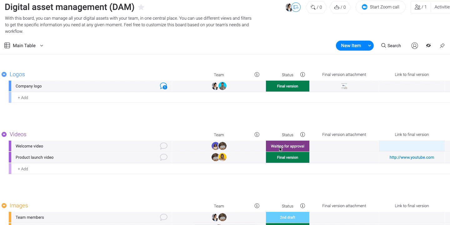Track the status of each digital asset