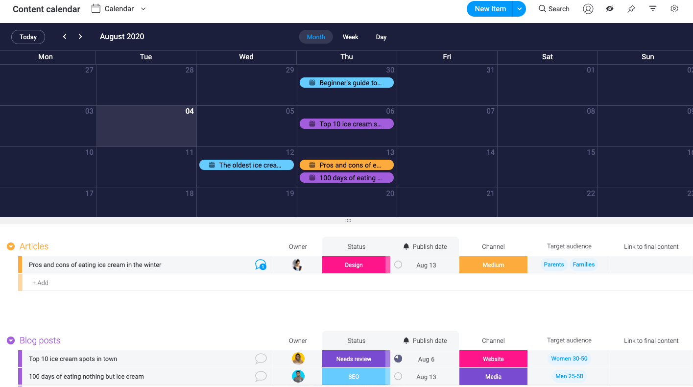 Get a clear and visual overview of your content plan